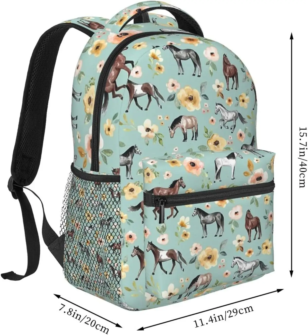 Cute Horse Flowers Backpack Lightweight Laptop Backpacks College Bookbag for Travel Hiking