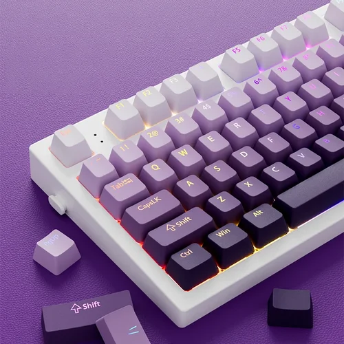 Imagen 2 del producto 134 teclas, perfil OEM morado lavanda, brillo personalizado a través de teclas PBT, teclas de doble disparo para interruptores MX, teclado mecánico para jugadores