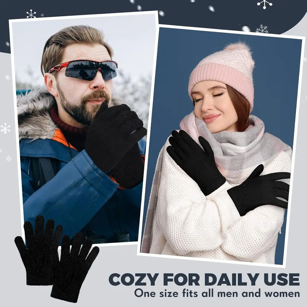 벌크 96팩 신축성 있는 따뜻한 니트 장갑, 남녀 공용 풀 핑거 보온 장갑, 아늑한 겨울 선물