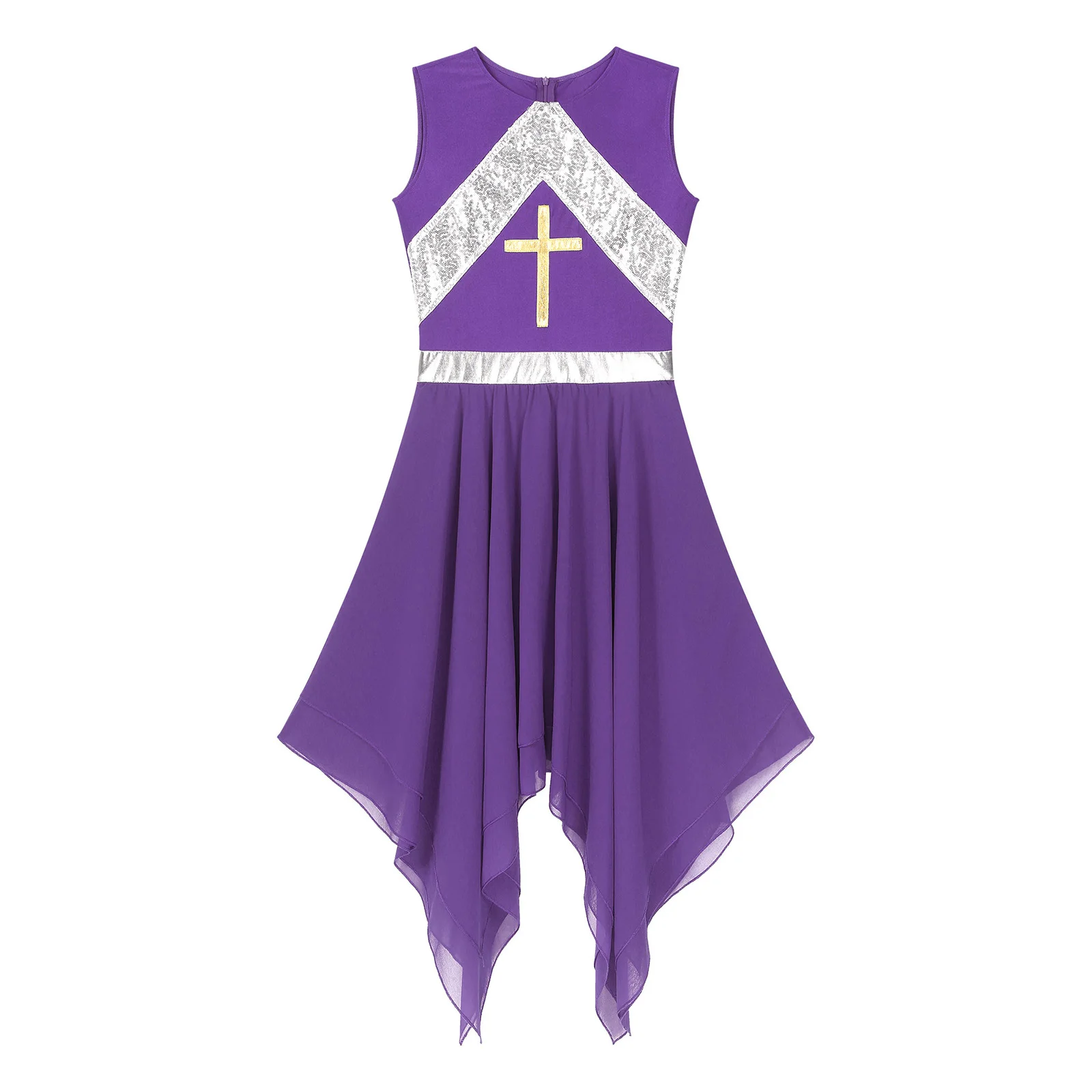 Manica lunga da donna metallizzato lucido irregolare liturgico elogio balletto vestito da ballo lirico culto chiesa festa Costume Dancewear