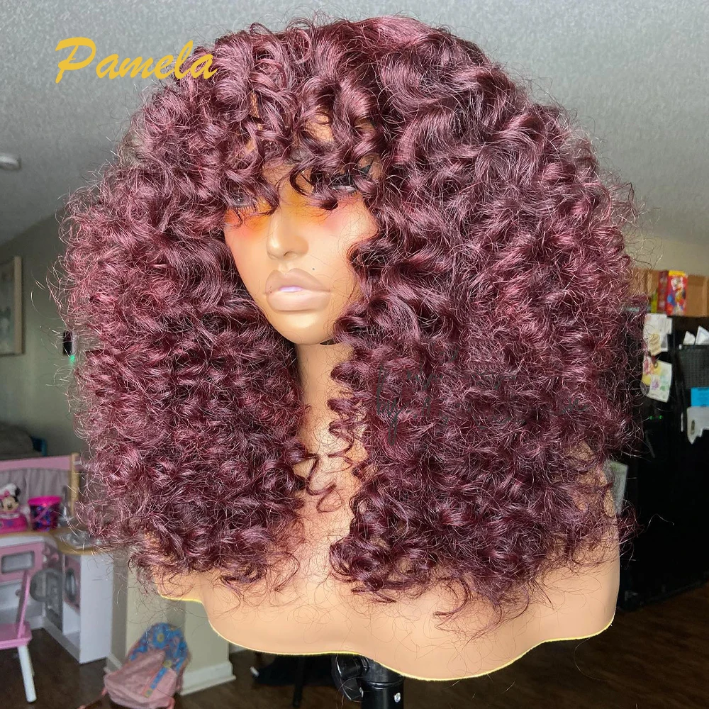 30inches Ginger Red Colored Glueless Wig Human Hair Ready To Go Loose Wave 13x4 Transparent Lace Front Human Hair Wigs With Bang