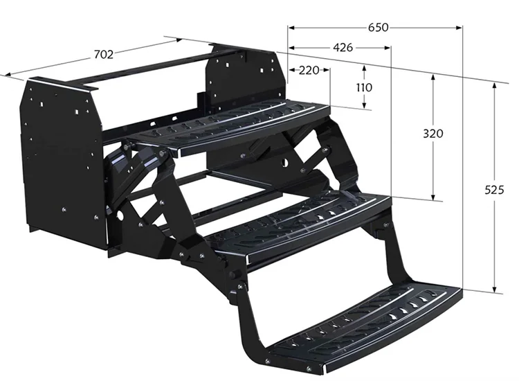 

Black Strong Manual RV Triple Side Step Folding Drop-down Step for Heavy Truck Special Vehicle and Trailers