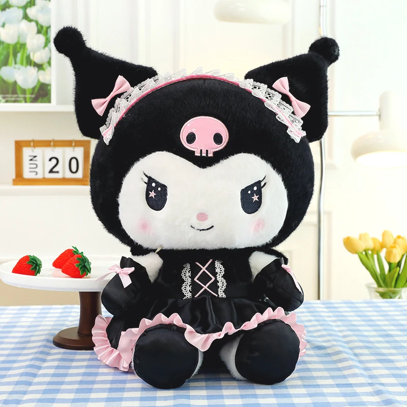 Sanrio Black Kuromi Big Plush Toy Stuffed Dolls Kawaii Cartoon Sofa Cushion Pillow Dark Skirt Uniform Toy Birthday Gift for Girl