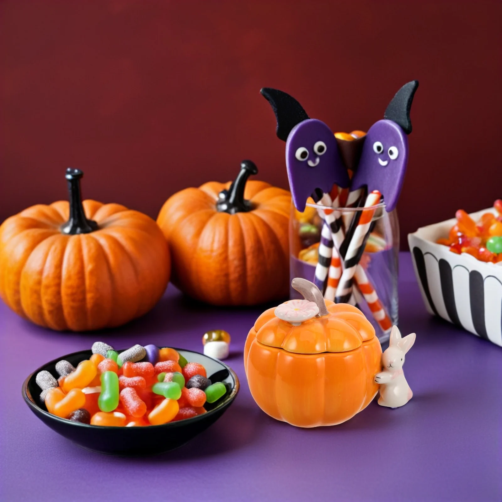 

Ceramic Pumpkin Storage Jar Lid Autumn Candy Holder Decorative Jewelry Box Fall Festive Food Canister Kitchen Organization