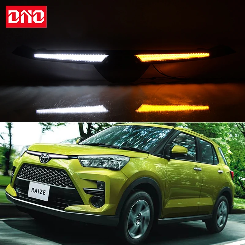 Car LED DRL 12V Daylights For Toyota Raize 2020 - 2024 Yellow Turn Signal Daytime Running Headlamps Auto Driving Lamp Foglamps