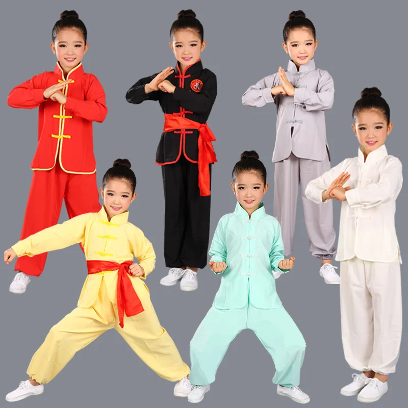 

kid men women Chinese Traditional KungFu Uniform For Boys Girls Wushu Costume Suit Set Tai Chi Folk performance stage Outfit