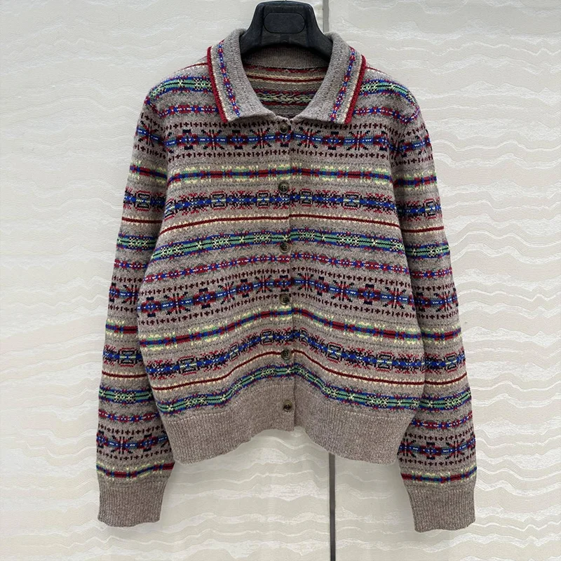 

Высококачественный жаккардовый женский кардиган с длинными рукавами Fel Island, подходящий для весенней и осенней одежды 25110737