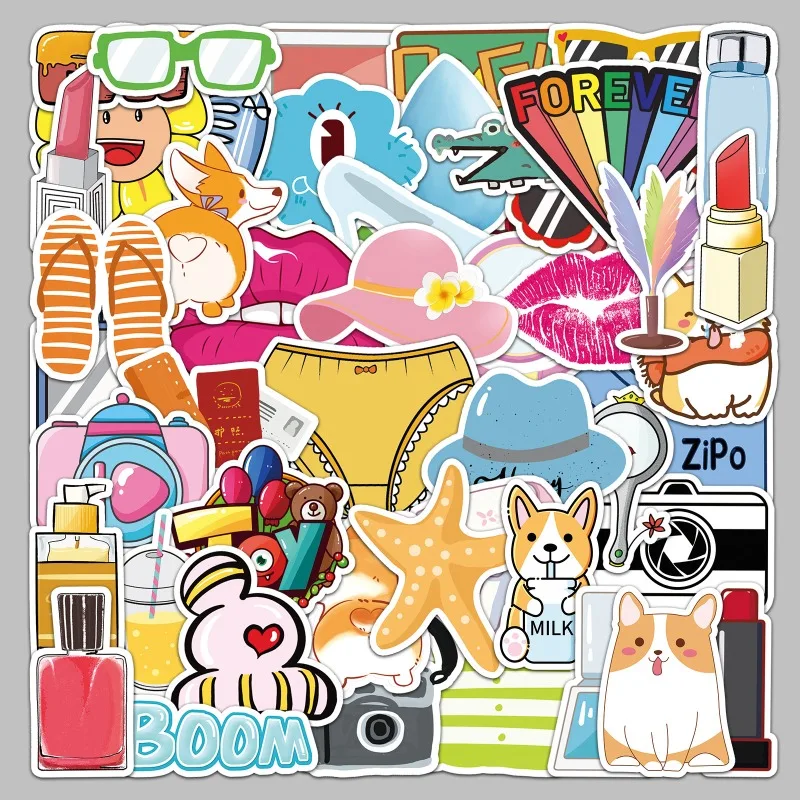 50pcs Cartoon Personality Cute Creative Doodle Decorative Stickers