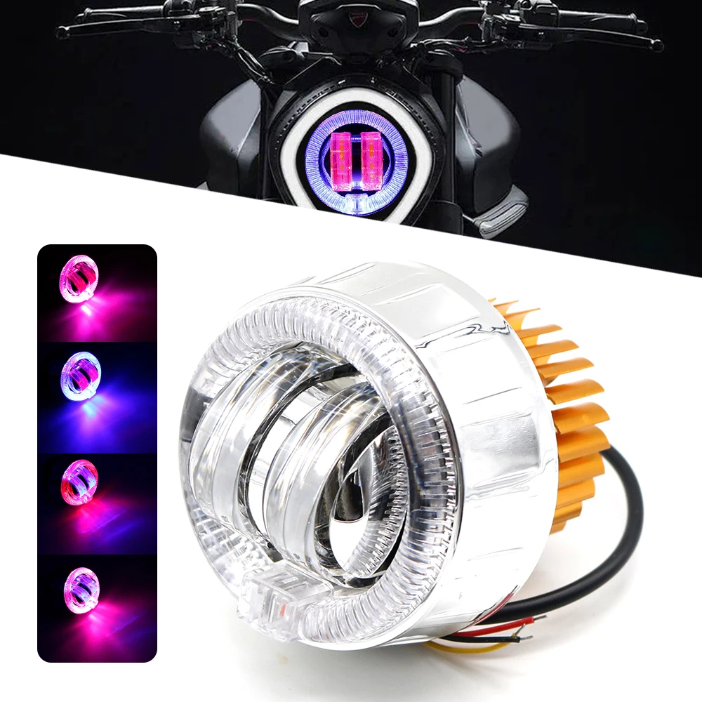 Universal Motorcycle Headlight LED Front Large Light Angel Devil Eyes 4LED Car Lamp Spotlight for Moto Accessories