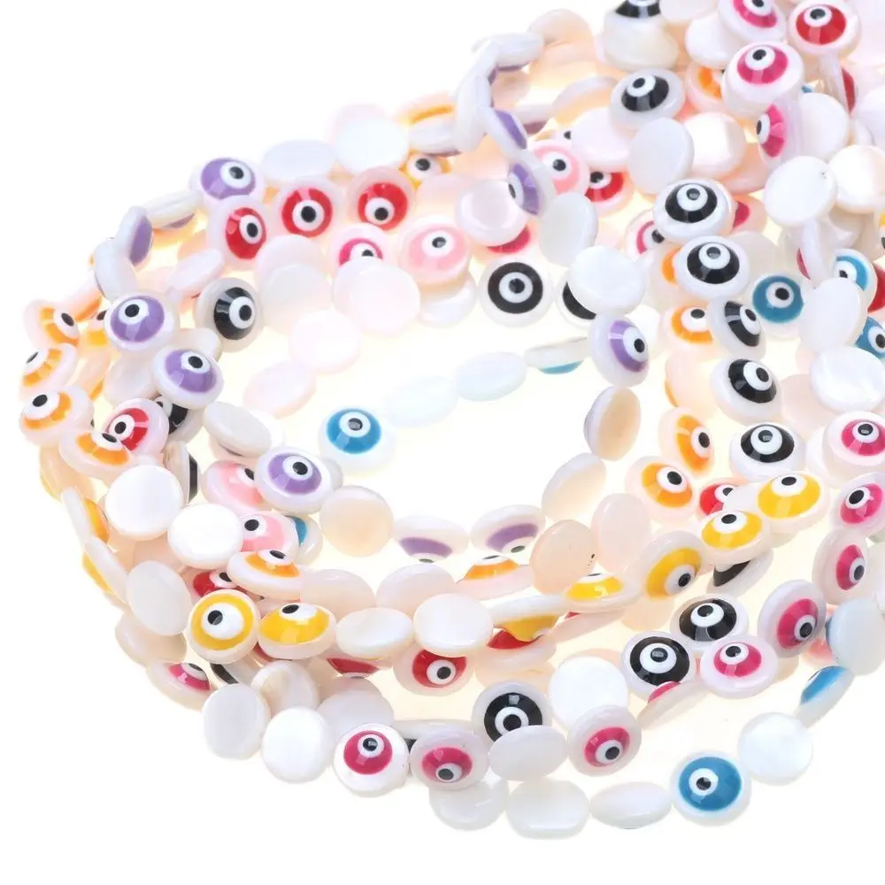 

40/60Pcs/Lot 6mm/8mm Colored Evil Eye Natural Shell Pearl Flat Round Loose Bead Spacer for Jewelry Making DIY Necklace Brace