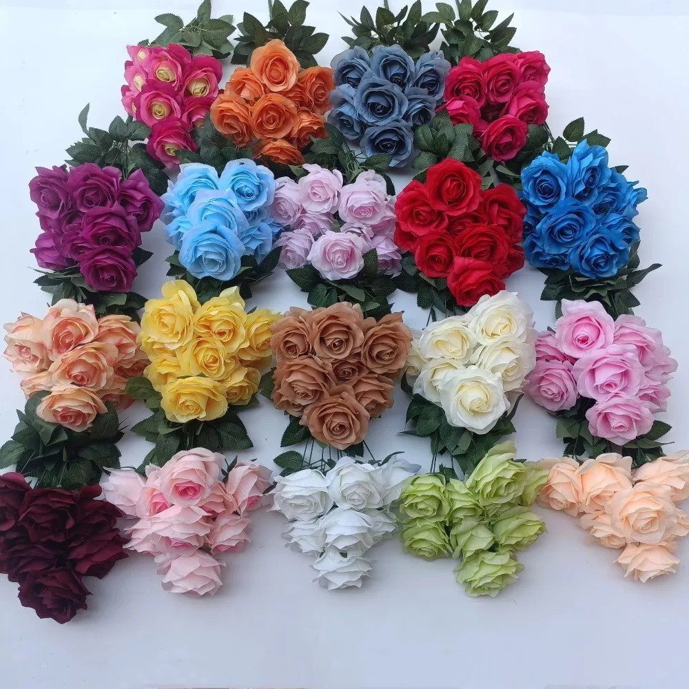 10pcs Colorful Flowers 7 Head Rose Bouquet Decoration Home Decoration Wedding Flower Decoration