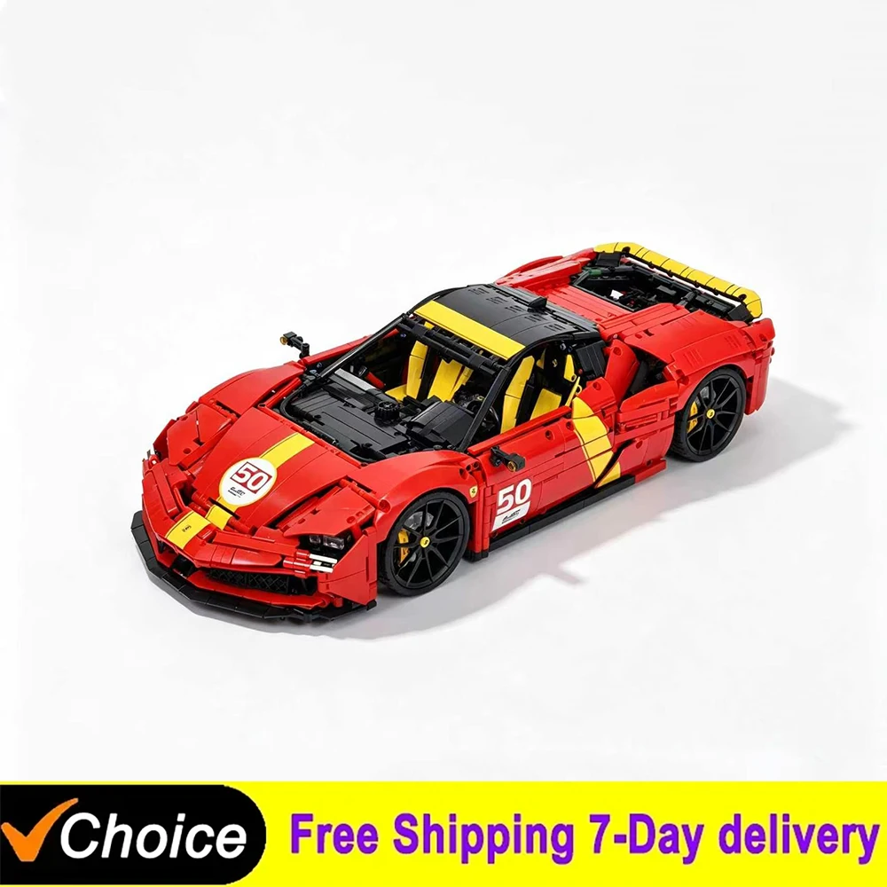 Customized Sticker Version Technical 1:8 SF90 Supercar Building Blocks Desktop Ornament Car Fans Collectible Toy Holiday Gifts