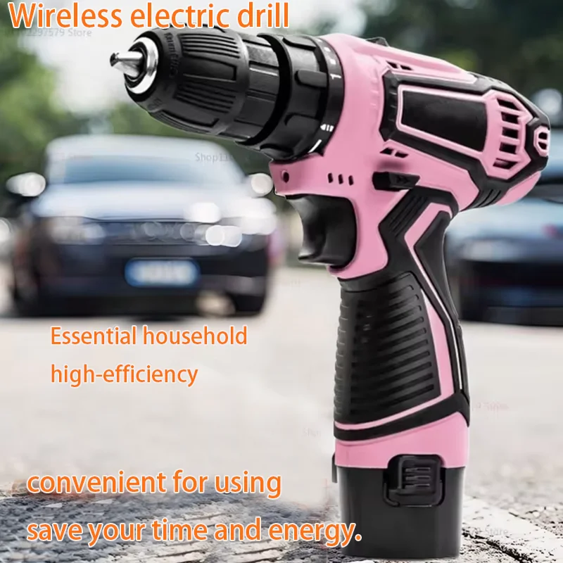

Электрическая отвертка 12 В, аккумуляторная дрель с крутящим моментом 25 + 1, мини-беспроводные электроинструменты, литий-ионная батарея, розовая дрель