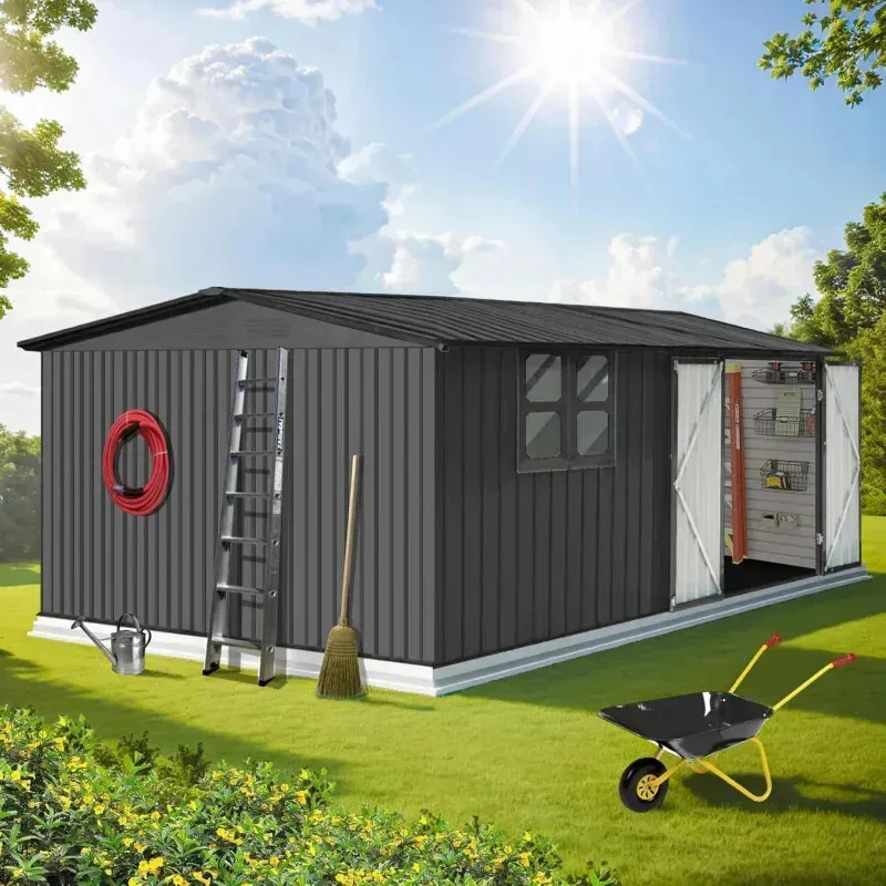 QAZ8-UBO 12x10 FT تخزين خارجي. منزل كبير. سقيفة حديقة معدنية مع هيكل إطار محدث للنوافذ وقابلة للقفل