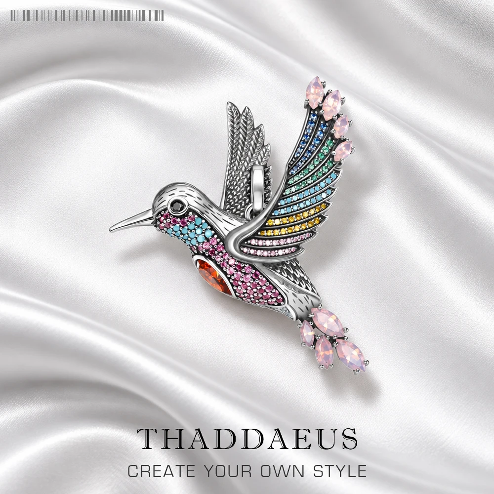 Large Colourful Hummingbird Pendants Autumn Fine Jewelry 925 Sterling Silver Accessorie Bohemia Gift For Women