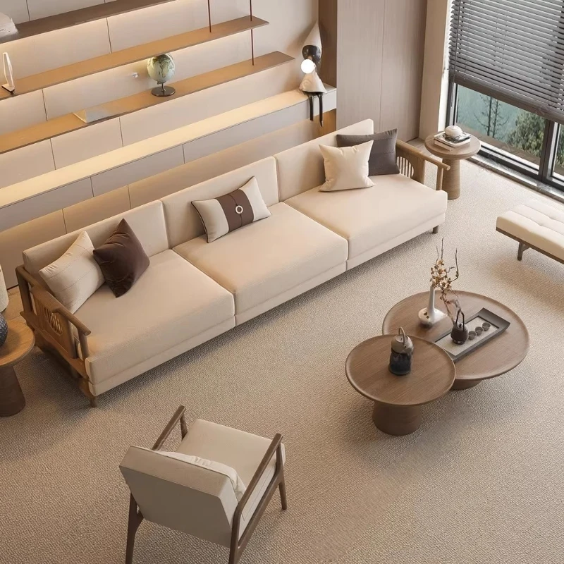 Straight Row Sofa Living Room Minimalist Lounge Couch Luxury Modern Full Size Frame Fashion Solid Wood Hotel Furniture Home