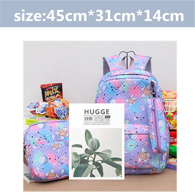 Cartoon print 3pcsset School Bag Backpacks Schoolbag Fashion Kids Lovely Backpack for Children Girls Bags Student Mochila Sac