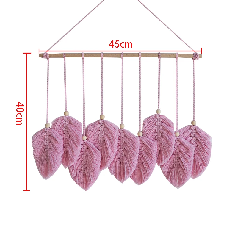 Hand Woven Macrame Wall Hanging Tapestry, Pink Feather Leaves, Crochet Tapestry, Aesthetic Wall Ornament, Home Decor, 45x40cm