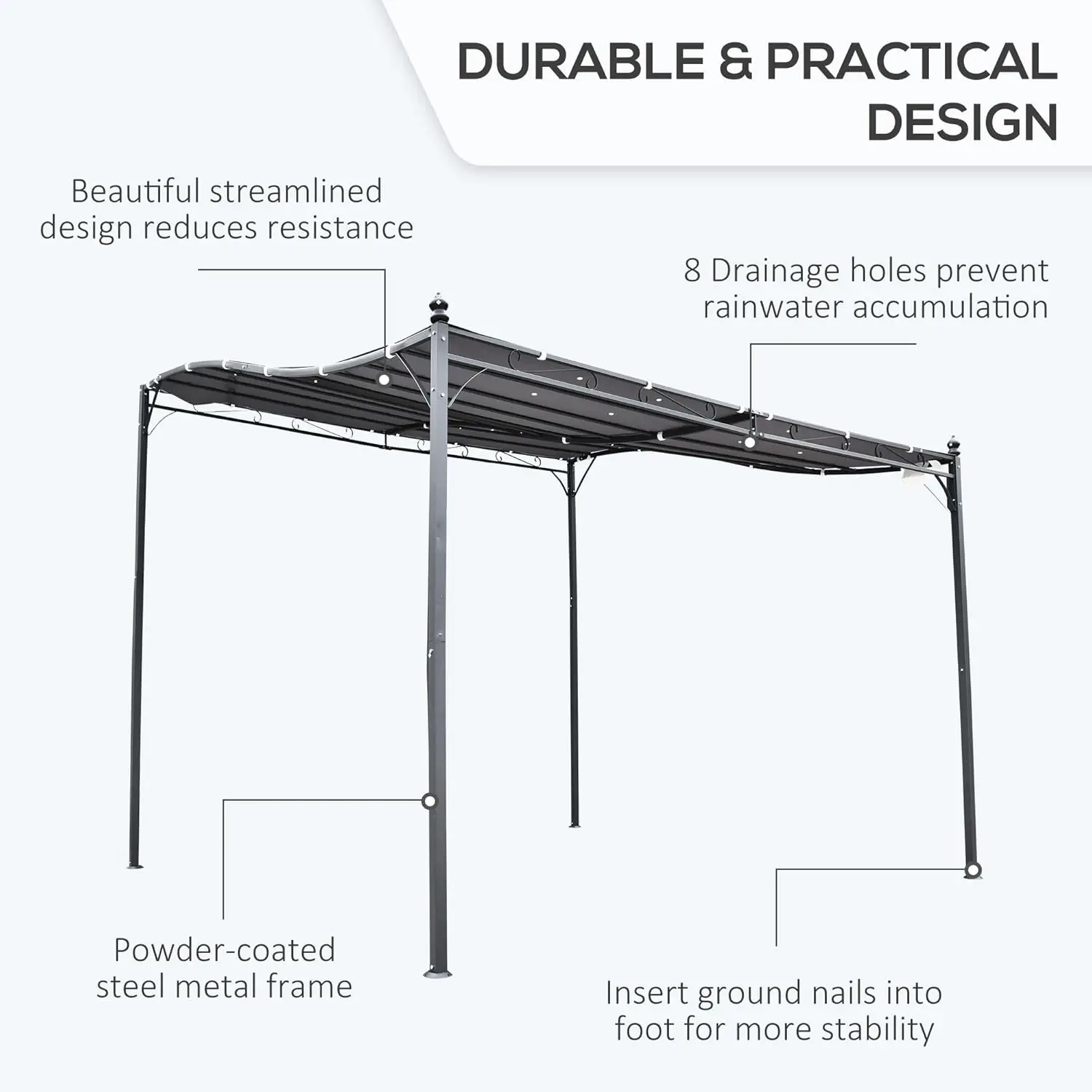 Outsunny 10' X 10' Steel Outdoor Pergola Gazebo, Patio Canopy With Weather-Resistant Fabric And Drainage Holes For Backyard,