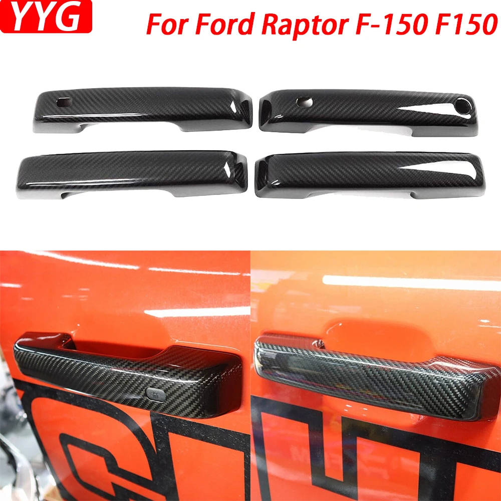 For Ford Raptor F-150 F150 2021-2024 Real Dry Carbon Fiber Exterior Door Handle Panel Cover Trim Car Decoration Accessories