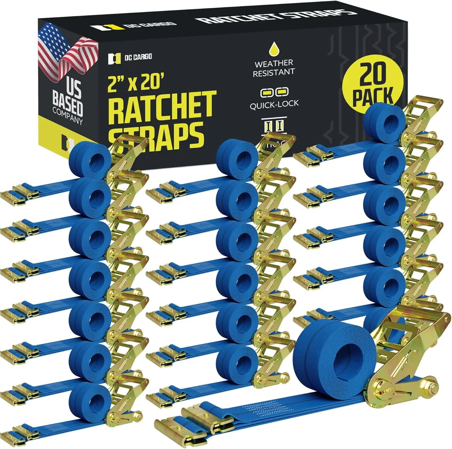 

Track Ratchet Straps Cargo Tie-Downs, (Pack of 20) 2 x 20 Heavy Duty Blue Tie-Down Rachet Straps, Strong Ratchet Strap, E Trac