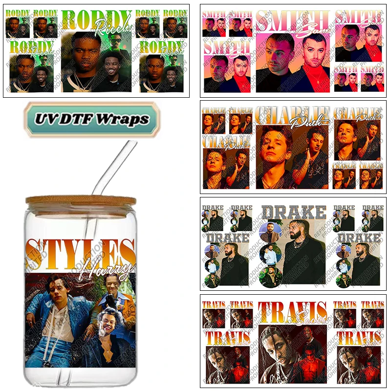 Popular European and American Male Singer Series UV DTF 16oz Cup Wrap Libbey Glass Plastic Can Wrap Self Adhesive Sticker