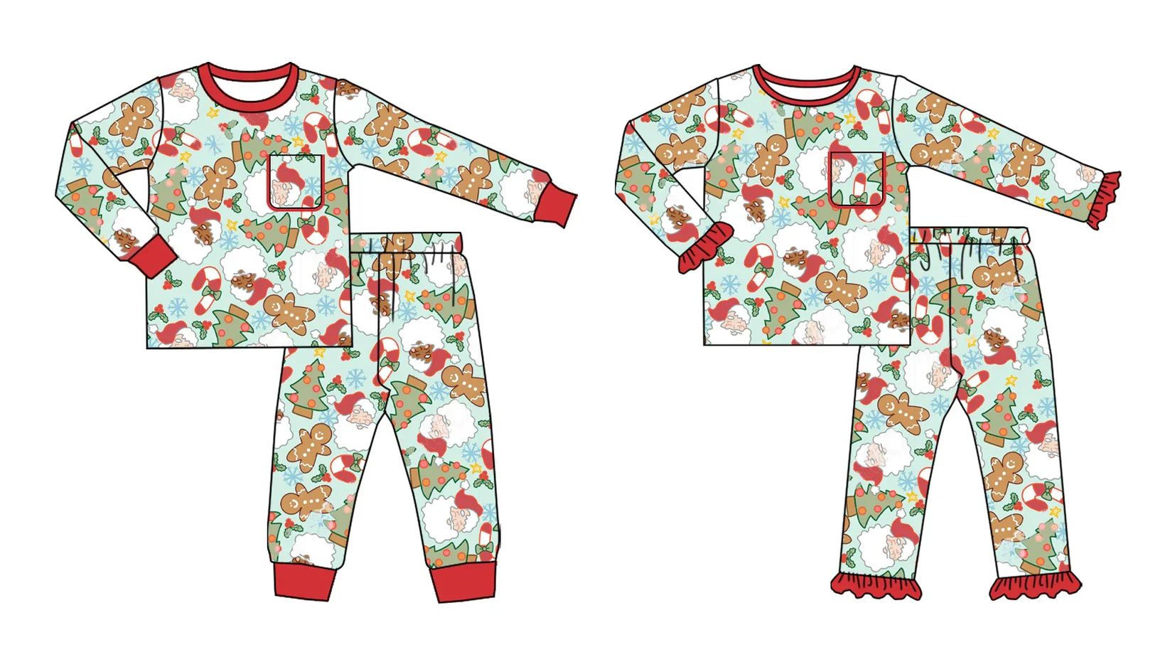 

New Children's Christmas Gingerbread Clothing Pocket Boys Girls Santa Claus Pajamas Outfits