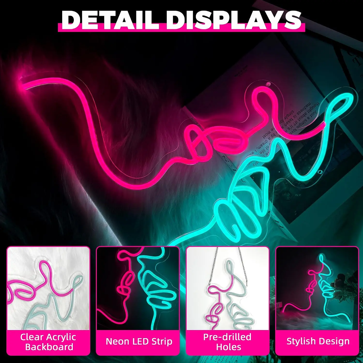 Kissing Couple Neon Sign Romantic Lovers Face Line Art Dimmable Light For Bedroom Wedding Anniversary Valentine Room Decor Gift