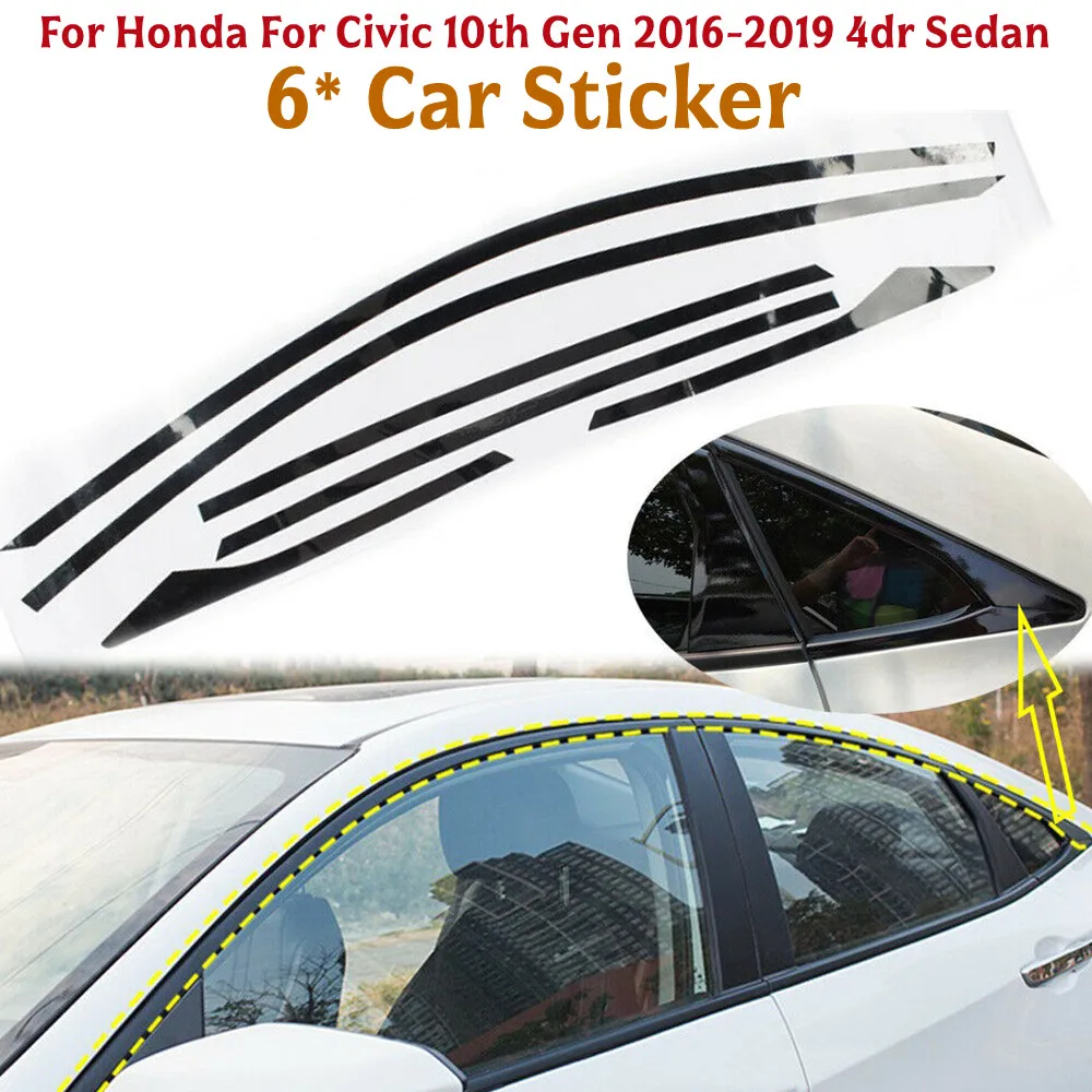 6x Car Stickers Chrome Delete Blackout Casement Trims Decor Glossy Black Car Accessories For Honda Civic Sedan 10th Gen 16-20