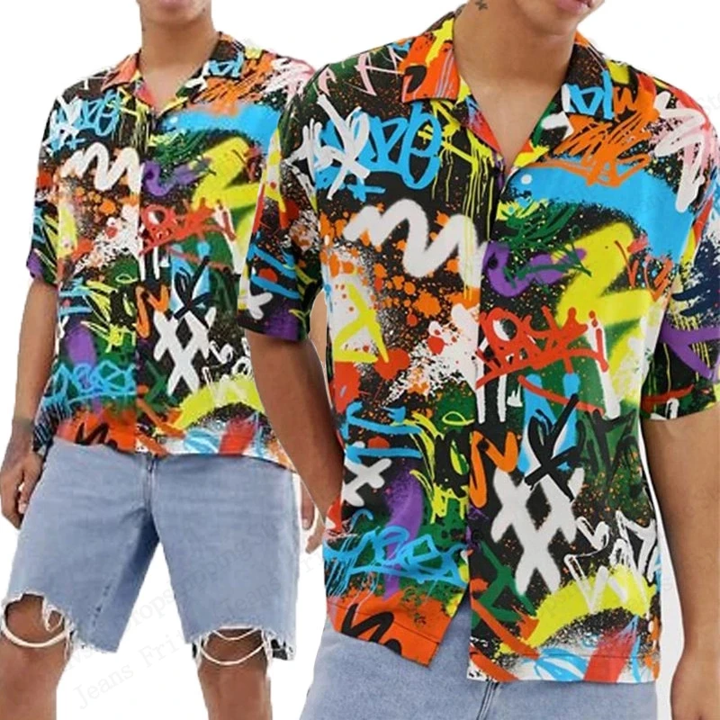 

Men's Shirts Graffiti 3d Print Beach Shirt For Men Hawaiian Shirt Women Fashion Button Lapel Short Sleeve Blouse Street Social
