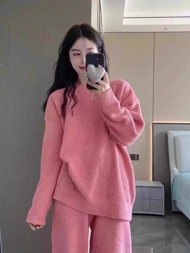 

Pajama Aesthetic Sets Women Double Layered Microfiber Pockets Hooded Sleep Set Calf Length Thermal Seasonal Sweat Wicking Anti