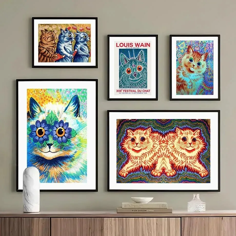 لوحة قماشية من Louis Wain لديكور غرفة المعيشة ، لوحة جدارية للقطط مخدر ، ملصقات ومطبوعات شمالية ، صور جدارية ، منظار