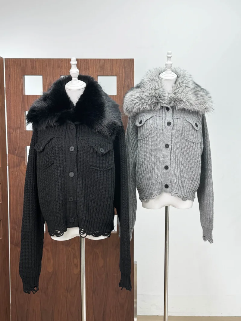 الفاخرة الفراء طوق الوزن الثقيل مضلع سترة 2025 جديد BL مصمم الأزياء القابلة للإزالة الفراء طوق معطف سيدة أنيقة ودافئة تريكو