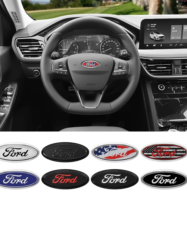 1 Stück Auto-Lenkrad-Emblem-Abdeckung Aufkleber für Ford Racing Focus Fiesta Ranger Fusion Mustang Mondeo Edge MK2 Auto-Zubehör