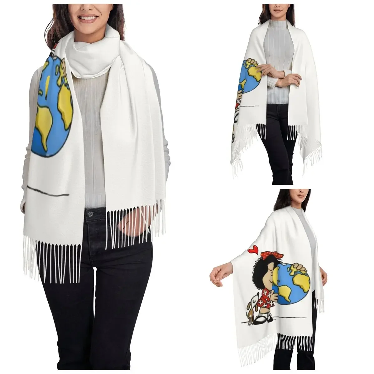 Womens Tassel Scarf Mafalda The And Her Puppy Large Super Soft Shawl and Wrap Daily Wear Cashmere Scarf