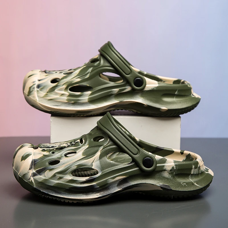 

Модные камуфляжные тапочки-сабо для мужчин, летние пляжные тапочки из ЭВА, нескользящая обувь на толстой подошве, садовая обувь, уличные сандалии для отдыха