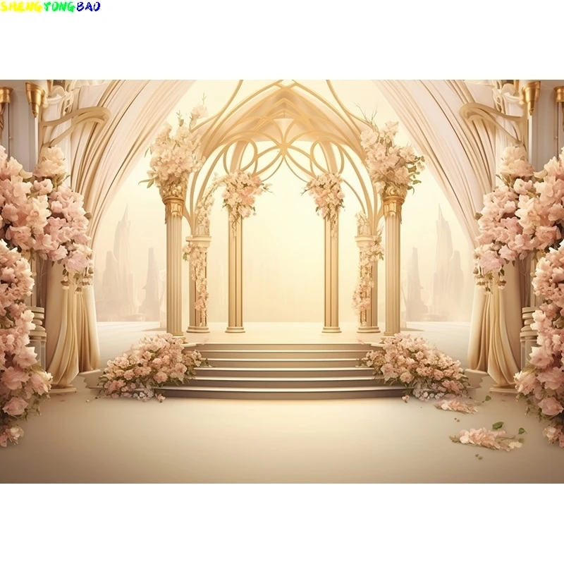 Bouquet Wedding Ceremony Stage Fantasy Photography Backdrop Props Anniversary Archway With Flowers Photo Studio Background HL-13