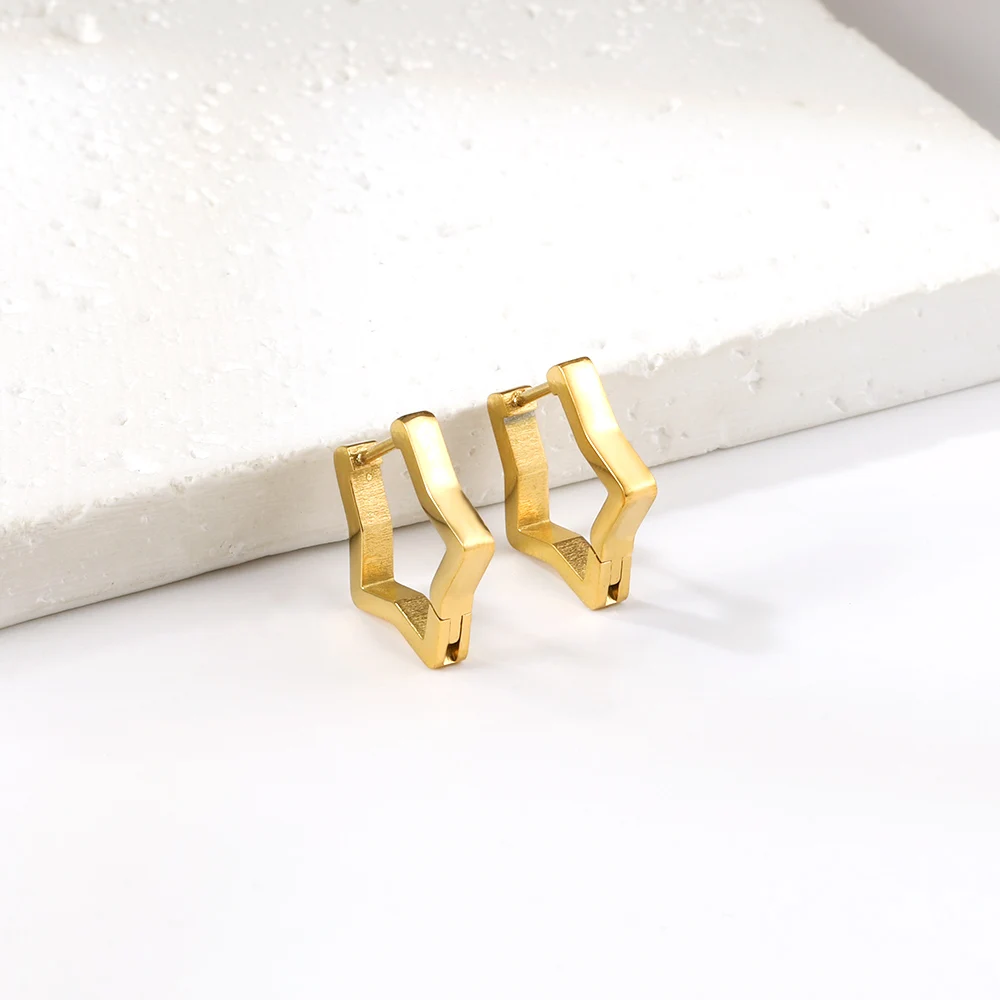 LUXUSTEEL Star Shape Metal Hoop Earrings Geometry Stainless Steel Stud Earrings for Women Girls Golden Female Earring Jewelry
