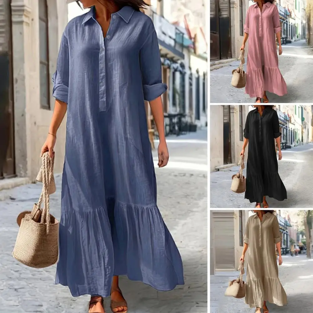 Abiti midi eleganti estivi da donna 2025 Abito a vita alta con collo a bavero maniche corte abbottonato fluido abito a camicia da donna