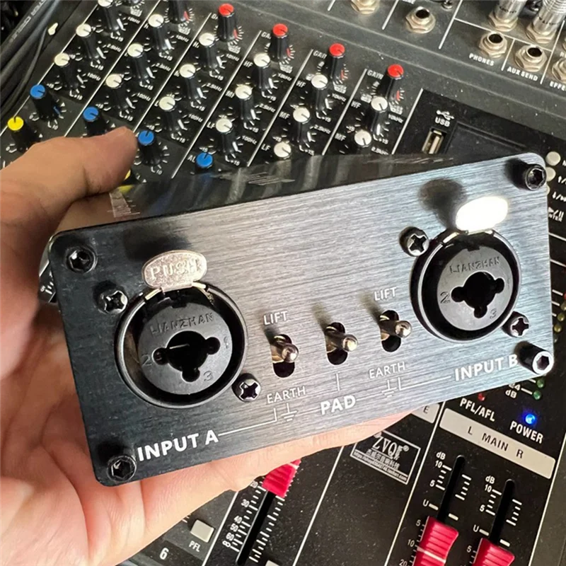 Il filtro di riduzione del rumore dell'isolatore audio LA2XS elimina il rumore corrente Isolatori audio mixer XLR a doppio canale da 6,5