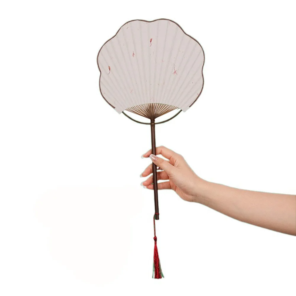 Portable Bamboo Blank Paper Fan Decorative Chinese Style Handheld Fan with Tassel Group Fan For Indoor