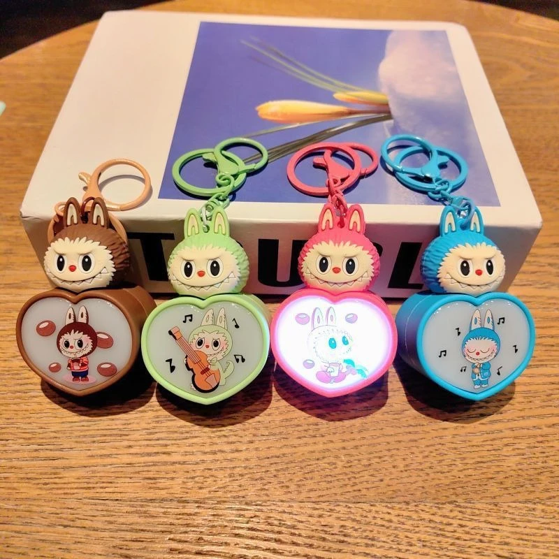 Labubu creative cartoon love light night light shape keychain hanging chain student school bag decoration high-value accessories