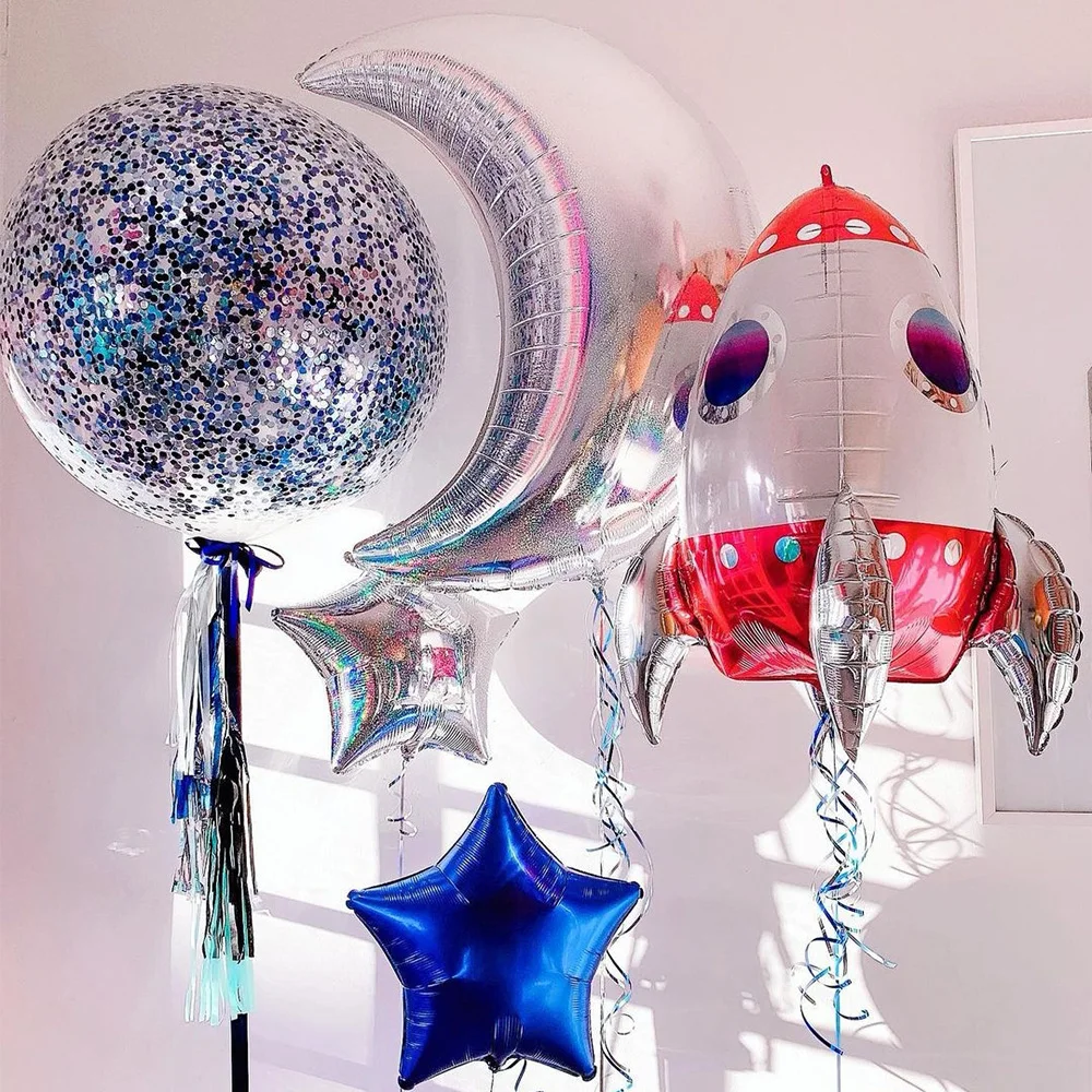 4D Standing Rocket Balloons Space Party Decor Spaceship Balloon Outer Space Theme Birthday Party Decoration Kids Birthday Favors