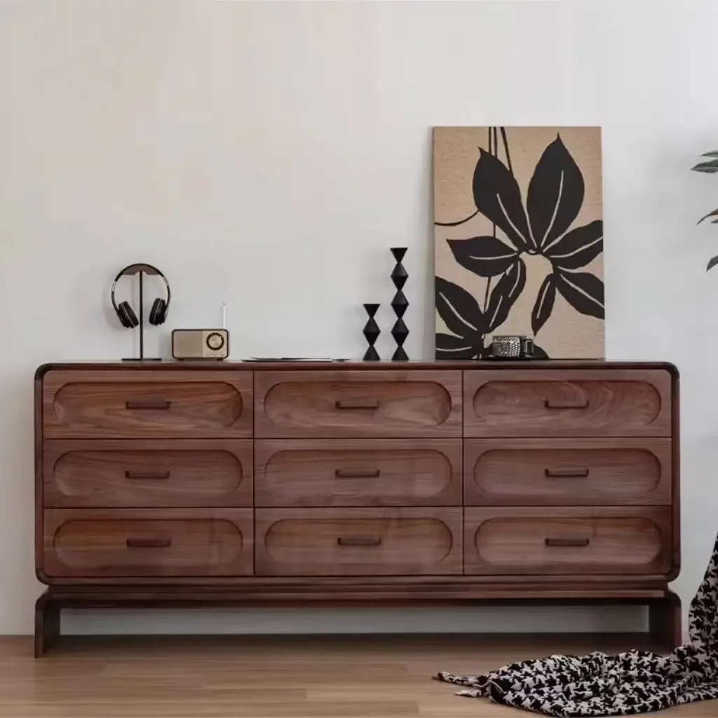 Nordic retro style, black walnut color, storage nine chest cabinet, Japanese simple bedroom, living room, storage drawer cabinet