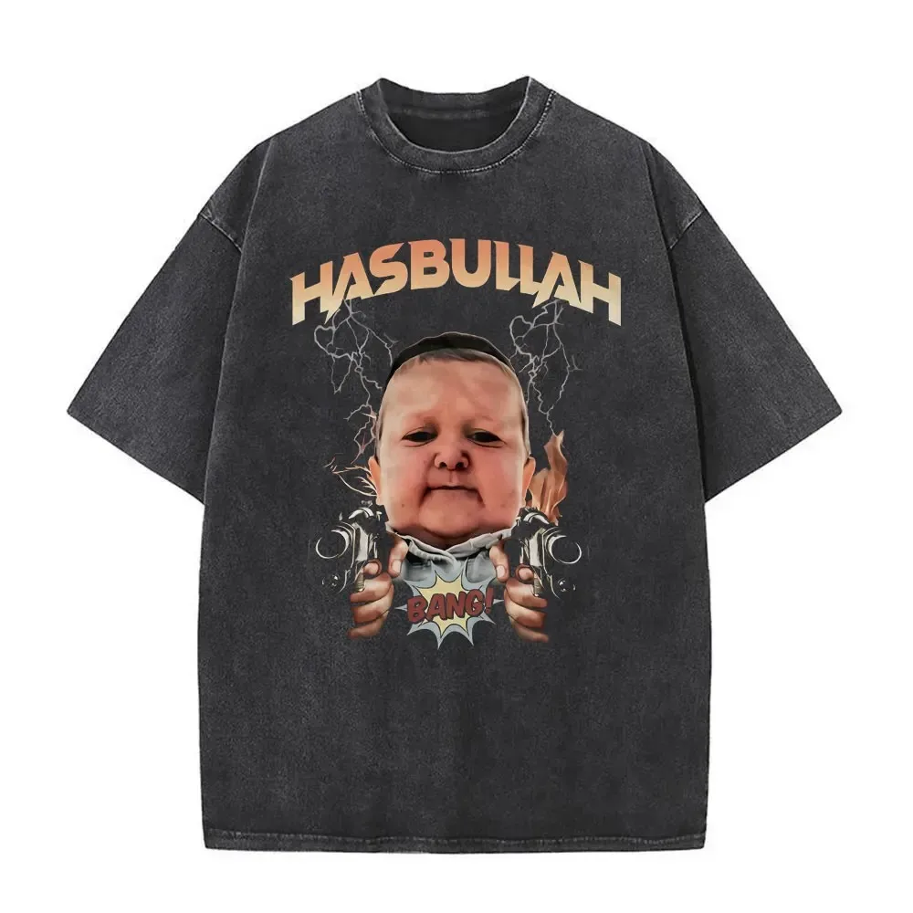 Washed Vintage Hasbulla King Fighting Graphic Tshirt Fan Gift Mini Khabib Blogger T-shirt Mężczyźni Kobiety Casual Cotton Oversized Tees