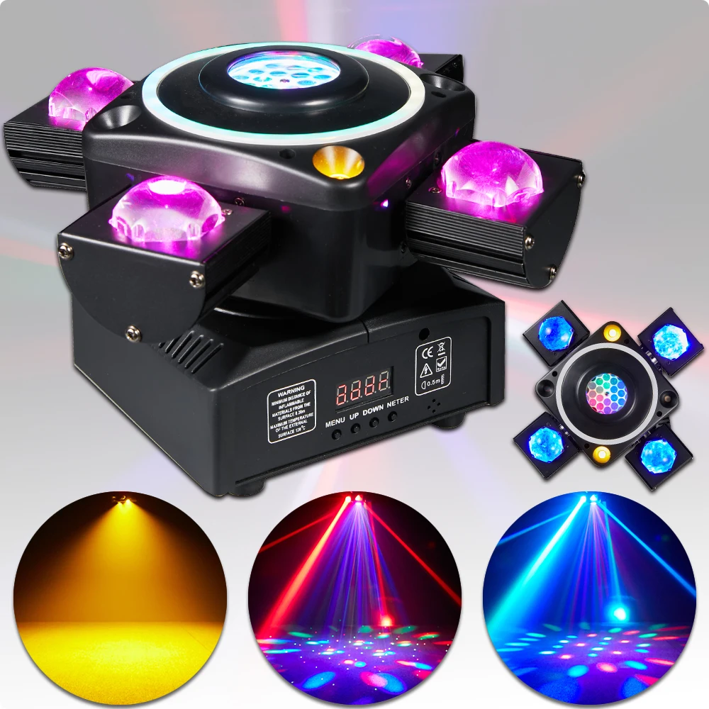 

4in1 LED Beam Light DJ Head Moving Pattern 4 Arms Lights DMX Laser Strobe Effects Disco Music Dance Party Stage Lighting RGBW