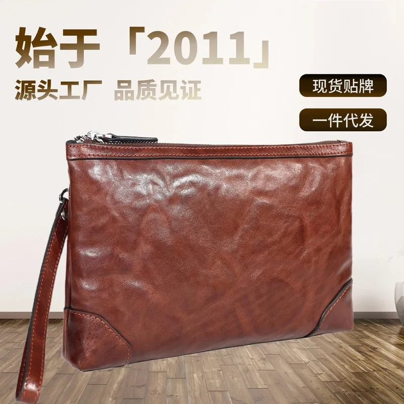First layer cowhide men's envelope bag, large capacity, niche cowhide handbag SAC 2026 NEW