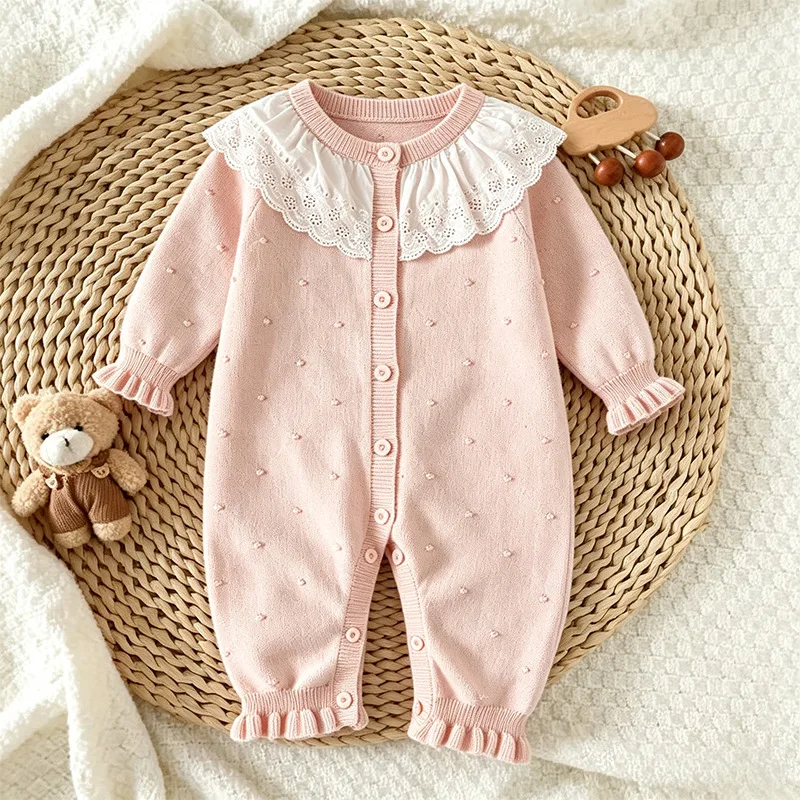 0-24M Newborn Kid Baby Girl Romper Sweater Cotton Winter Clothes Thick Warm Knit Jumpsuit Cute Sweet Outfit