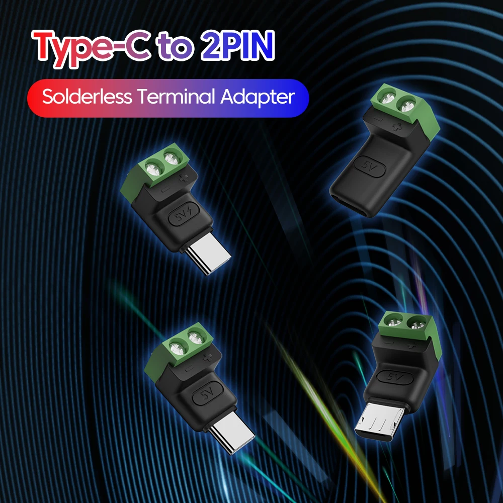 

Type C Male 5V to 2 Pin Solderless Green Terminal Adapter Quick Connection Head for Phones Tablets Computer Charging Conversion