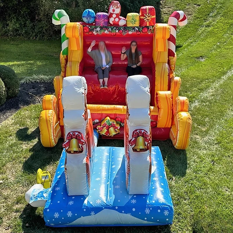 Fantastic Golden Large Christmas Inflatable Santa Sleigh Model 5m Air Blow Up Santa's Sled For Xmas Decoration